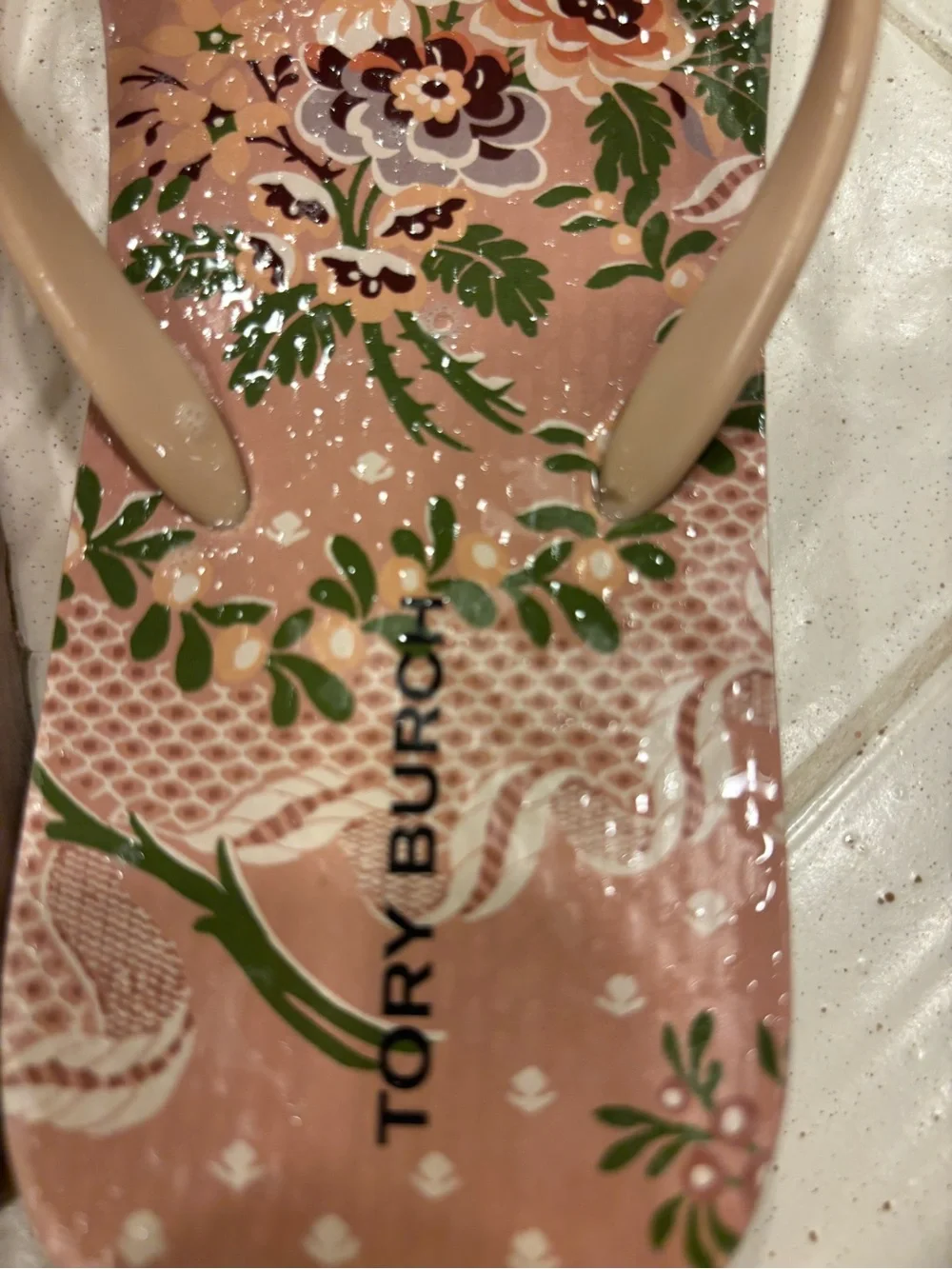 Tory Burch Floral Pink Jelly Flip Flops with Gold Logo
